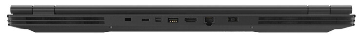 Atrás: Ranura para bloqueo de cables, USB 3.2 Gen 1 (tipo C), Mini Displayport 1.4, USB 3.2 Gen 1 (tipo A), HDMI 2.0, Gigabit Ethernet, adaptador de CA