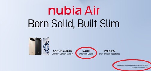 Los 6,7 mm de esta imagen promocional del Nubia Air tienen una nota a pie de página