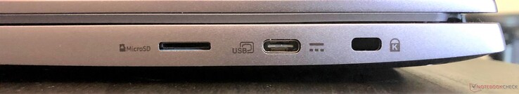 Derecha: microSD, USB 3.1 Gen 1 Tipo-C (con alimentación y pantalla), cerradura Kensington