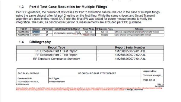 Documentación de la FCC del Samsung Galaxy S26 Ultra. (Fuente de la imagen: Samsung)
