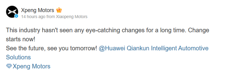 XPeng reitera su colaboración con Huawei en Weibo (Fuente: Weibo).