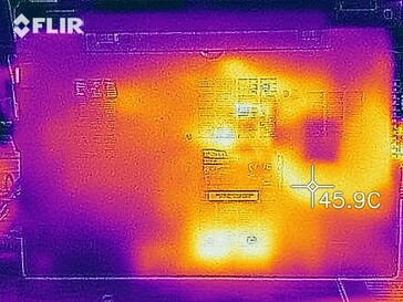 Mapa de calor de la parte inferior del dispositivo bajo carga