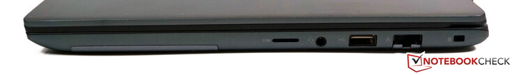 Derecha: microSD, conector de audio de 3,5 mm, USB-A 3.1 Gen 1, RJ45, ranura para bloqueo de cable