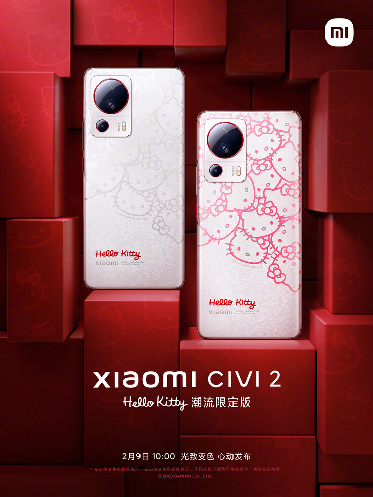 El nuevo Civi 2 Limited Edition (izquierda) con sus detalles fotocromáticos activados (derecha). (Fuente: Xiaomi)