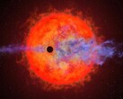 Ilustración de un artista que muestra un exoplaneta y una estrella.