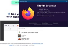 Detalles de la versión 123 de Firefox y actualización visual de Google Search (Fuente: Propia)