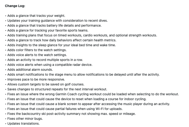 El registro de cambios de la versión 16.28 del software para el Garmin Forerunner 970