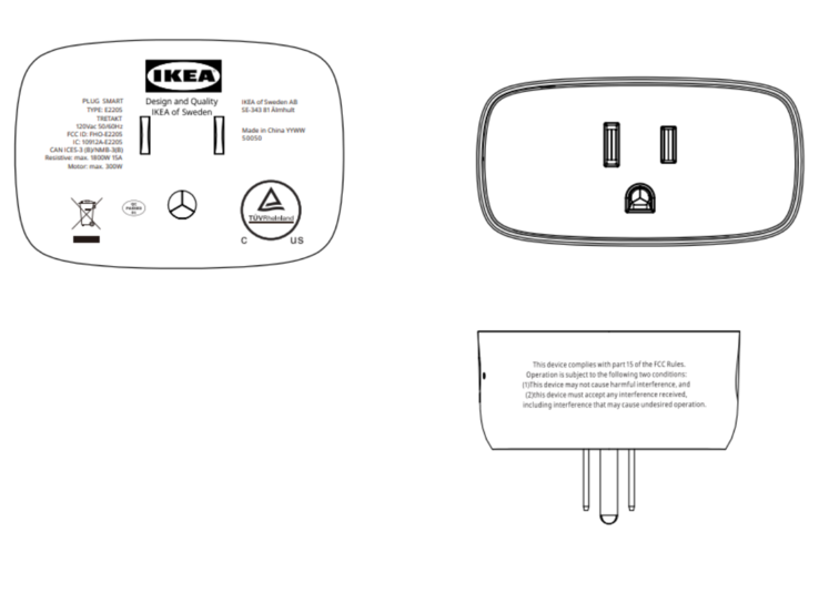 El enchufe inteligente TRETAKT de IKEA. (Fuente de la imagen: FCC)