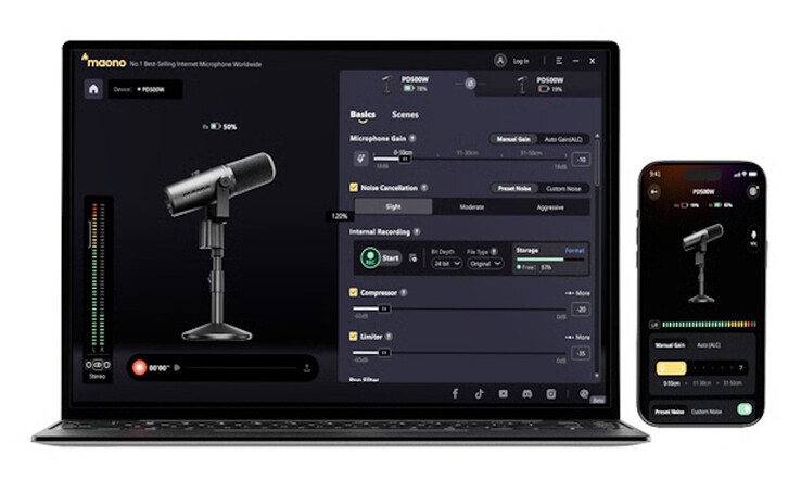 El Maono PD500 incluye un programa que le ayudará a crear emisiones con un sonido profesional.