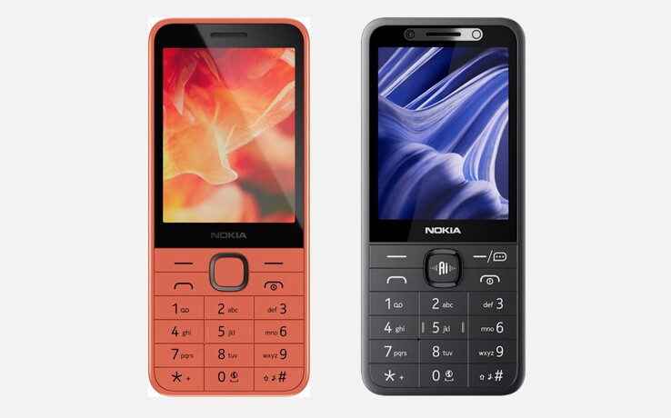 El Nokia 215 (2026), que aparece a la derecha en la imagen, se diferencia del Nokia 215 4G (2024), situado a la izquierda, principalmente por el botón de IA.