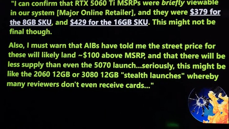 El suministro de la RTX 5060 Ti en su lanzamiento. (Fuente de la imagen: Moore's Law Is Dead)