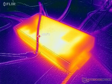 El adaptador de CA alcanza más de 46 C cuando funciona con cargas exigentes