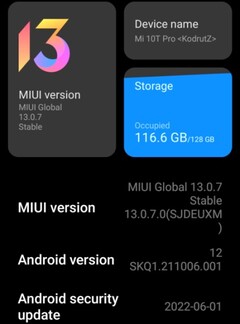 Detalles de MIUI 13.0.7 en el Xiaomi Mi 10T Pro (Fuente: propia)