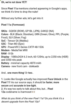 Se han filtrado las especificaciones del Pixel 11a