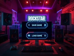 Aviso de guardar y cargar visto en una configuración temática de Rockstar Games