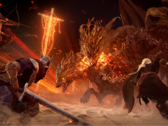 Una captura de pantalla de jugadores luchando contra un señor de la noche en Elden Ring Nightreign (fuente de la imagen: SteamDB)