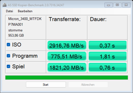 AS SSD - prueba de referencia para la copia