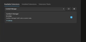 Una captura de pantalla del menú de Extensiones Disponibles para ComfyUI en la Matriz de Estabilidad. (Fuente de la imagen: Captura de pantalla de Windows)
