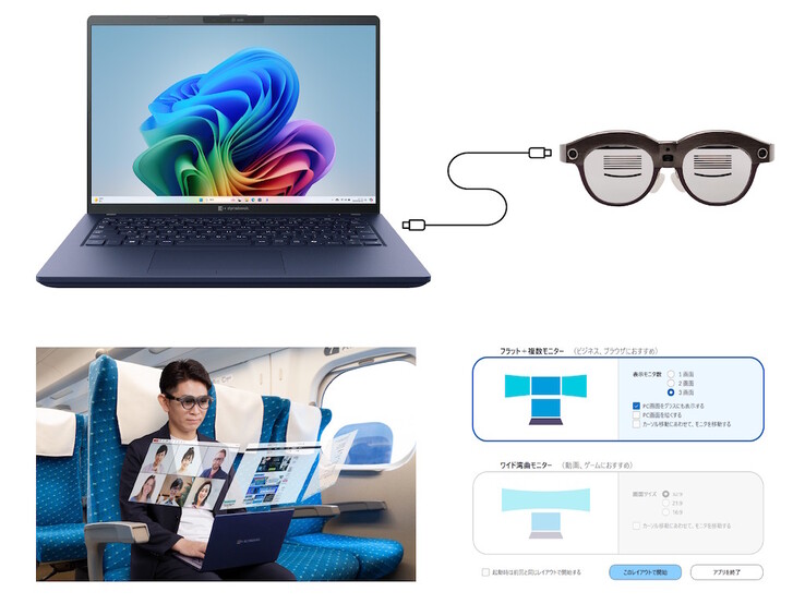 El dynaEdge XR1 puede utilizarse para ampliar el escritorio de los ordenadores Windows, incluso en espacios muy concurridos. (Fuente de la imagen: Dynabook)