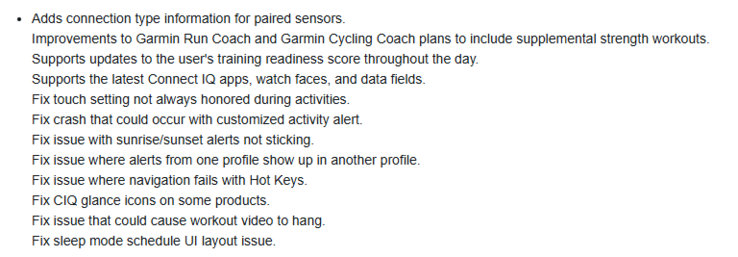 El registro de cambios de la versión beta 22.12 para varios smartwatches Garmin Forerunner. (Fuente de la imagen: Garmin)