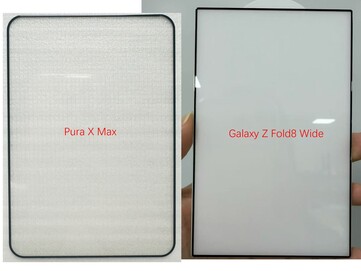 Protector de pantalla Huawei Pura X Max (izquierda) frente a protector de pantalla Galaxy Z Fold 8 Wide (derecha).