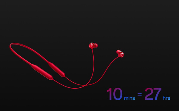 El OnePlus Bullets Wireless Z3 le proporcionará 27 horas de uso tras una carga de 10 minutos. (Fuente de la imagen: OnePlus)
