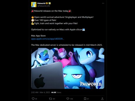 Anuncio de Palworld para Mac X (Cuenta oficial de Palworld X)