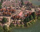 Una imagen que muestra edificios en Farthest Frontier, actualmente con un 50 % de descuento en Steam.