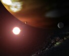 Ilustración de un artista en la que se representan una estrella y unos planetas.