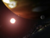 Ilustración de un artista en la que se representan una estrella y unos planetas.