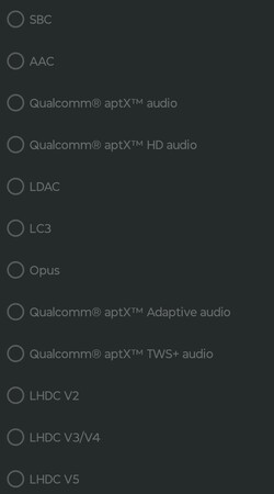 Códecs de audio Bluetooth disponibles