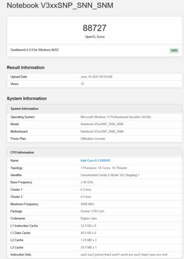 GeForce Portátil RTX 5050 Geekbench OpenCL (fuente de la imagen: Geekbench)
