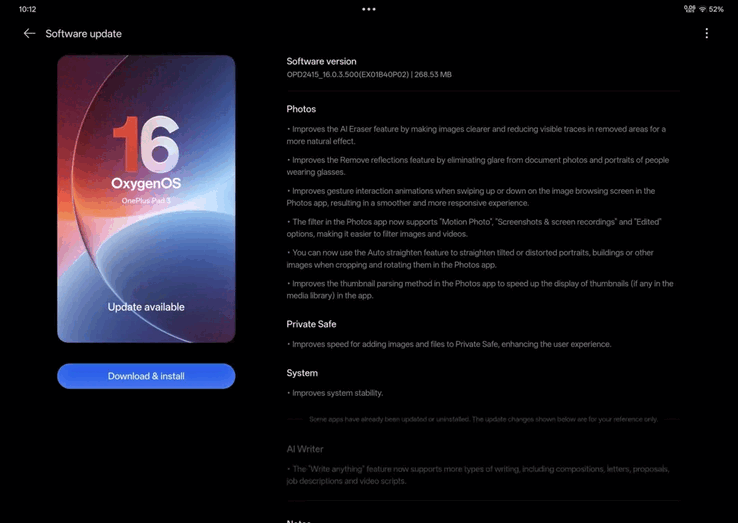 OxygenOS B40P02 OTA en el OnePlus Pad 3