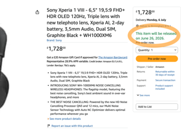 El listado de Amazon confirma que el Xperia 1 VIII saldrá a la venta el 26 de junio.