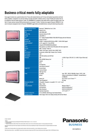 Especificaciones del Toughbook FZ-A3 (Fuente: Panasonic)
