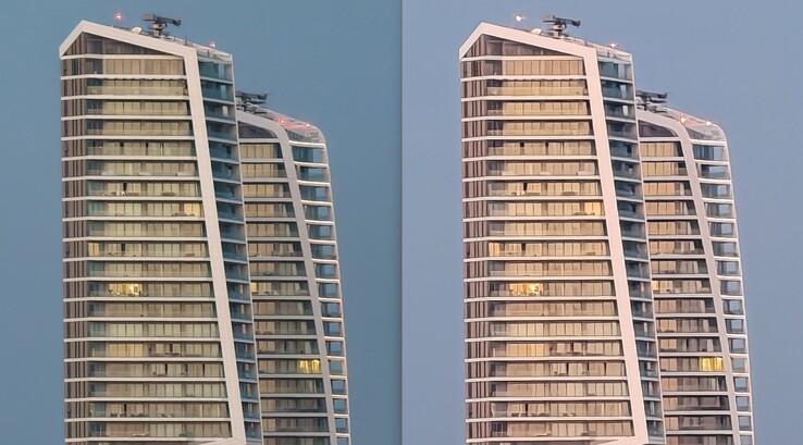 Izquierda: Con teleconvertidor a 200 mm. Derecha: Sin teleconvertidor.