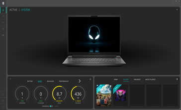 Pantalla de inicio de Alienware Command Center