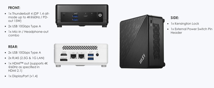 El mini PC MSI Cubi 5 1M también ofrece una saludable serie de puertos. (Fuente de la imagen: MSI)