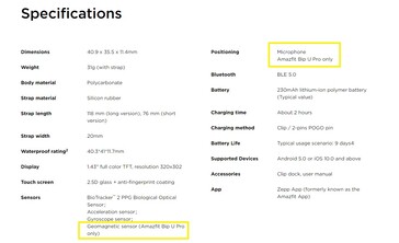 Diferencias de especificaciones Bip U vs. Bip U Pro. (Fuente de la imagen: Amazfit India)