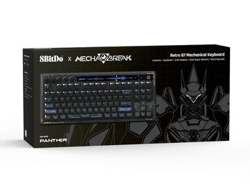 La caja de venta al público del 8BitDo Retro 87 Teclado Mecánico Mecha Break: Panther Edition. (Fuente de la imagen: 8BitDo)