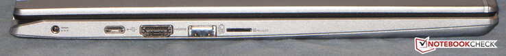 Lado izquierdo: puerto de alimentación, USB 3.2 Gen 2 (Tipo C), HDMI, USB 3.2 Gen 1 (Tipo A), lector de tarjetas de almacenamiento (microSD)