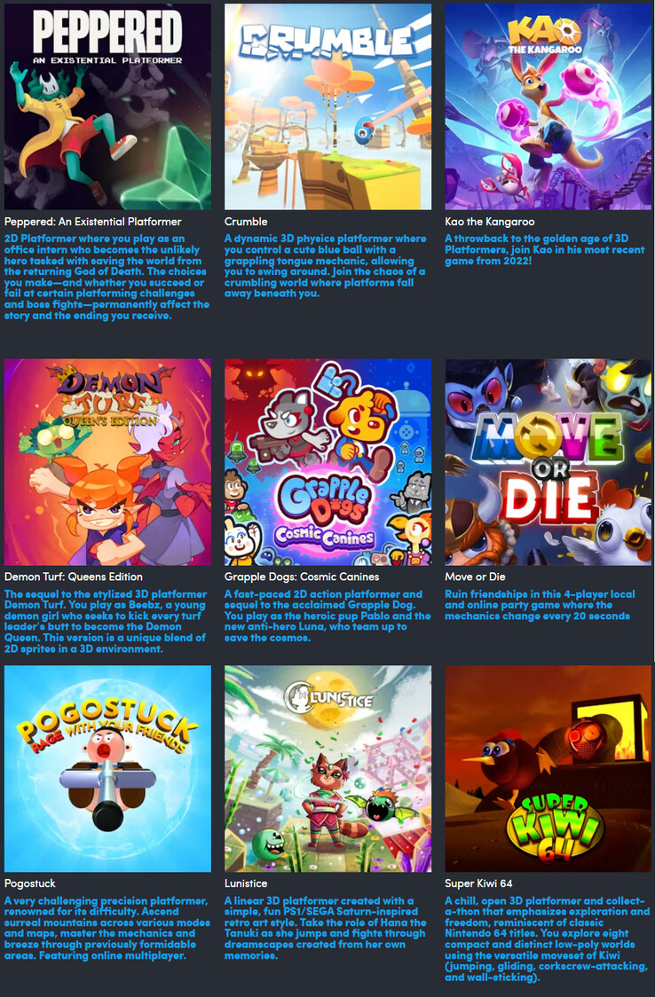 Todos los juegos incluidos en el paquete Playful Platformers (Fuente de la imagen: Humble Bundle)