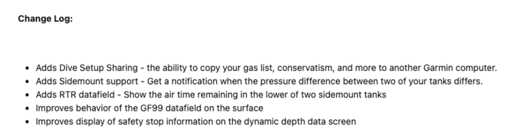 Las notas de la versión 5.12 del software del sistema Garmin Descent X50i