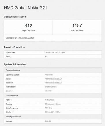 El supuesto G21 tampoco se dispara en Geekbench. (Fuente: Geekbench)