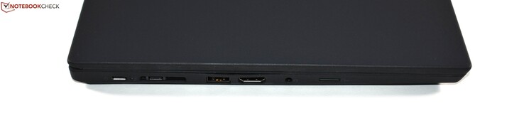 Izquierda: USB 3.1 Gen 1 Tipo C, Thunderbolt 3, mini-Ethernet, USB 3.0 Tipo A, HDMI, puerto combinado de audio, lector de tarjetas microSD