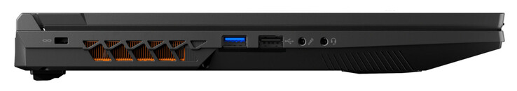 Lado izquierdo: ranura para bloqueo de cables, USB 3.2 Gen 1 (USB-A), USB 2.0 (USB-A), entrada de micrófono, combo de audio