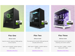 Una captura de pantalla del programa de suscripción de alquiler de PC Flex de NZXT, en la que se destacan los diferentes niveles disponibles para los consumidores