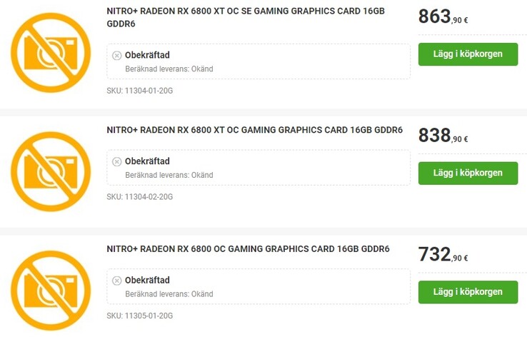 Multitronic Sapphire Radeon RX 6800 y 6800 XT listados al 15 de noviembre (Fuente: Propio)