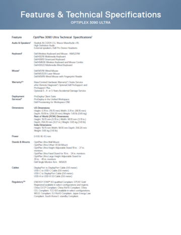 Dell OptiPlex 3090 Ultra - Especificaciones - contd. (Fuente de la imagen: Dell)