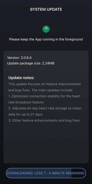 Las notas de la versión 3.0.6.4 del software de la correa Amazfit Helio. (Fuente de la imagen: Amazfit)